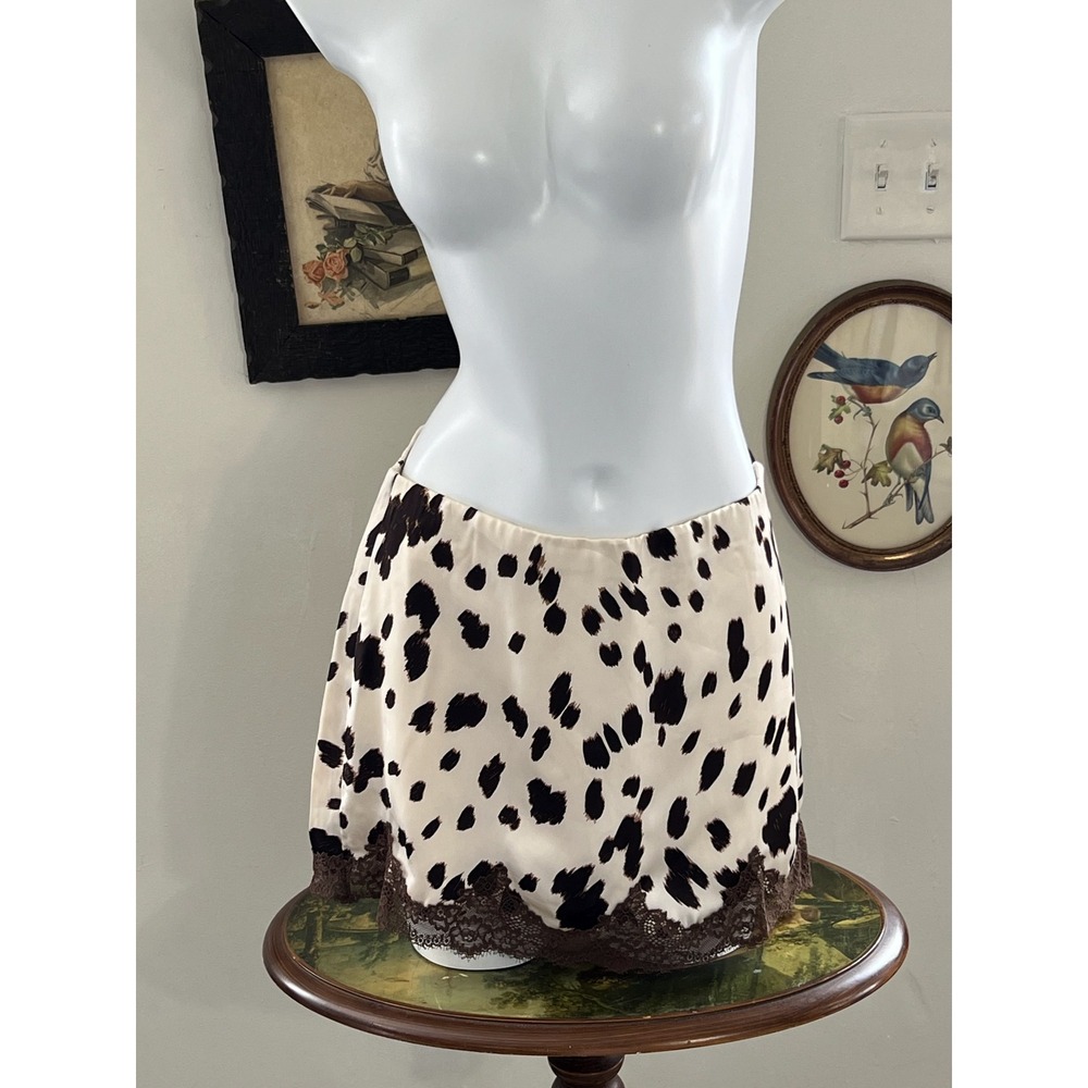 Abercrombie & Fitch Brown White Cow Print Mini Skirt Brown Lace Trim Size S NWT
